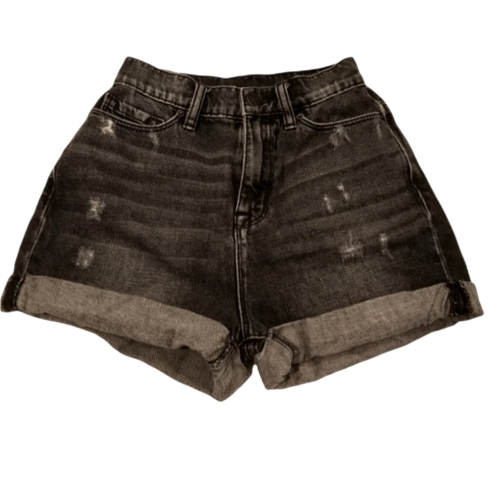 Urban Outfitters BDG Mom High Rise Cuffed Hem Distressed Black Denim Shorts